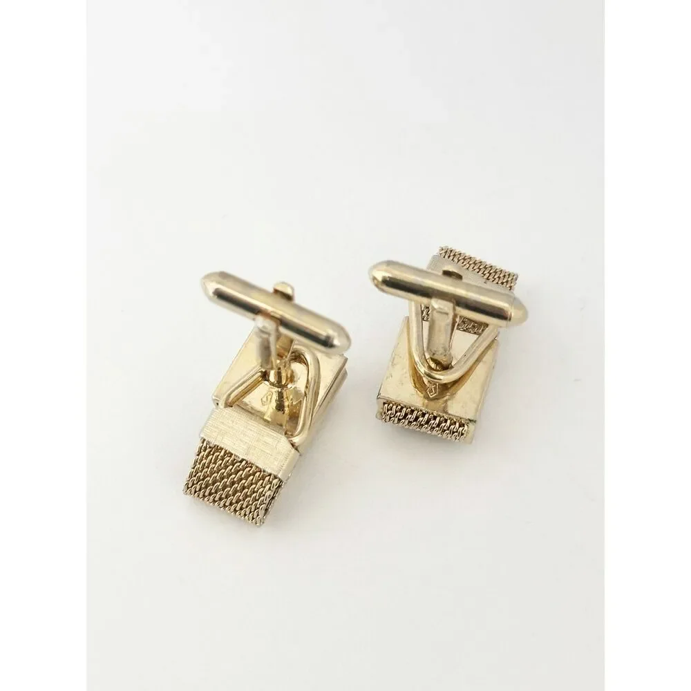 Vintage Cufflinks Gold Tone Tiger Eye Wrap Around Mesh MCM Retro